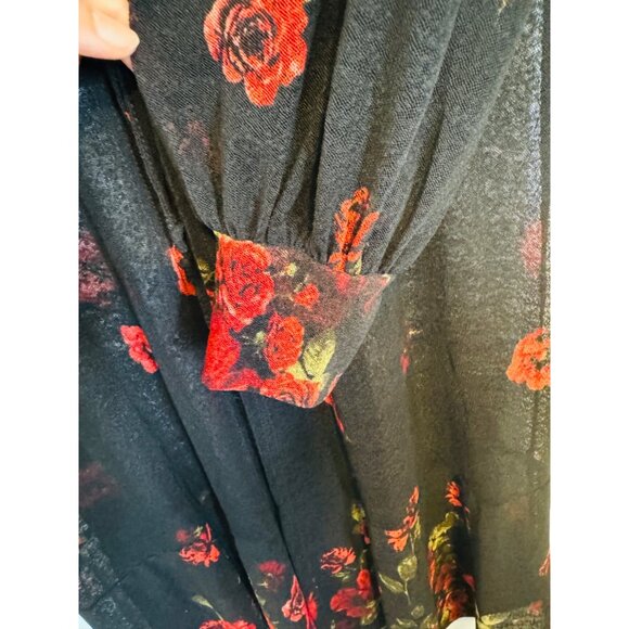 NWOT Ember Medium Black Sheer Floral Duster Cardigan Tie Closure - Picture 5 of 9